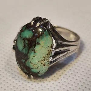 انگشتر نقره مردانه مدل سنگ فیروزه نیشابور کد p33