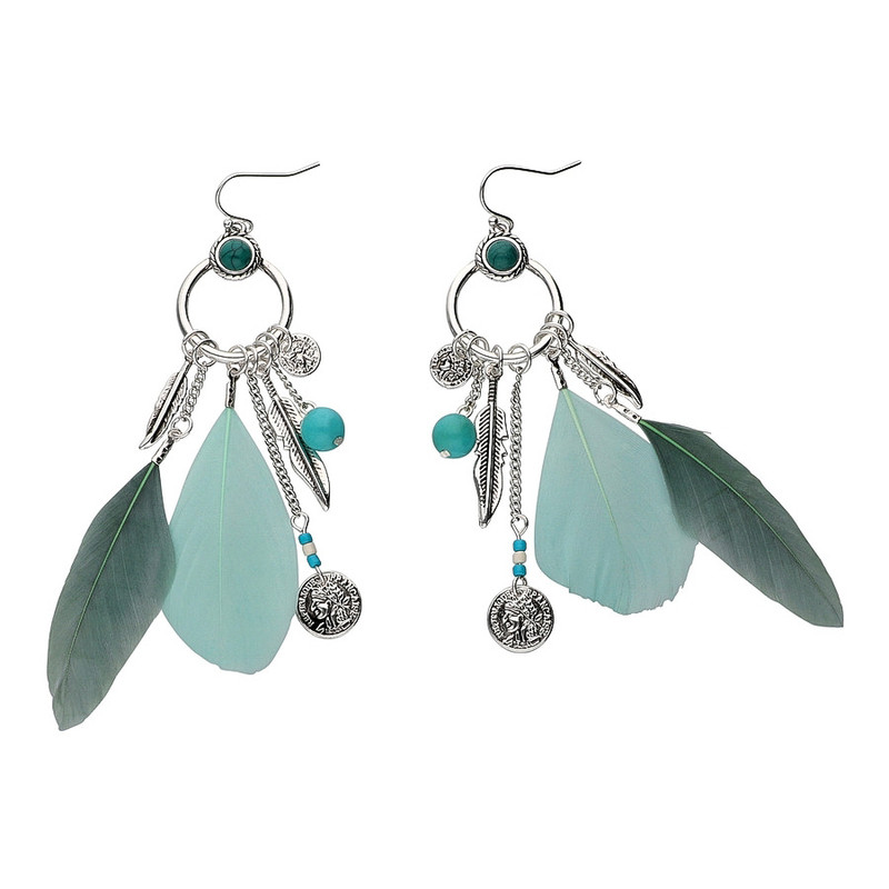 گوشواره زنانه مدل Turquoise feathers