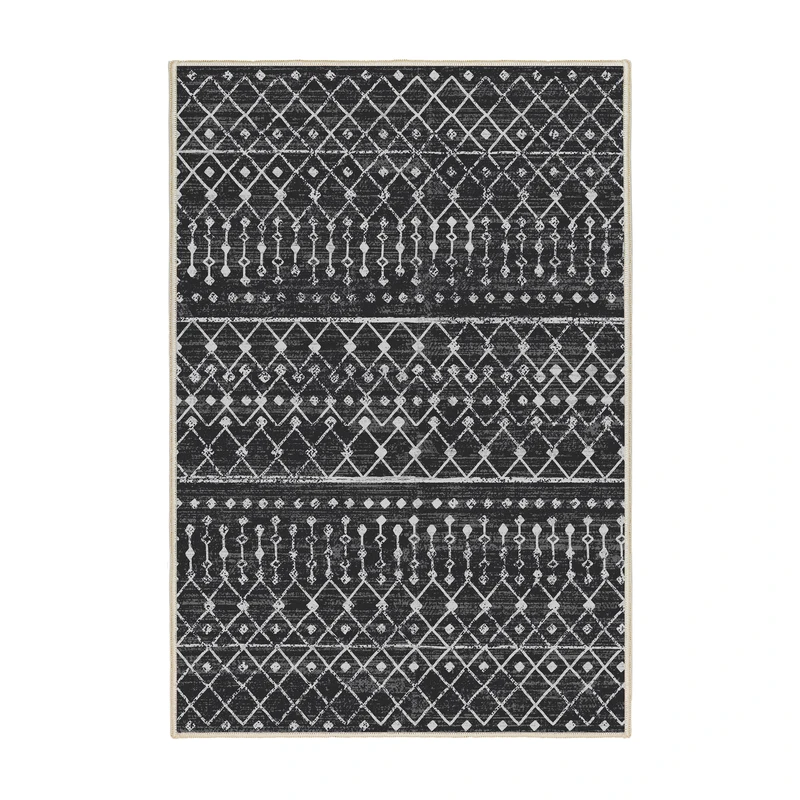 فرش ماشینی 1000 شانه اورکوم زمینه و حاشیه مشکی طرح مینیمال سما کد OR.1126.04