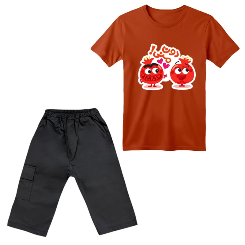 ست تی‌شرت آستین کوتاه و شلوارک پسرانه مدل انار یلدایی کد 2