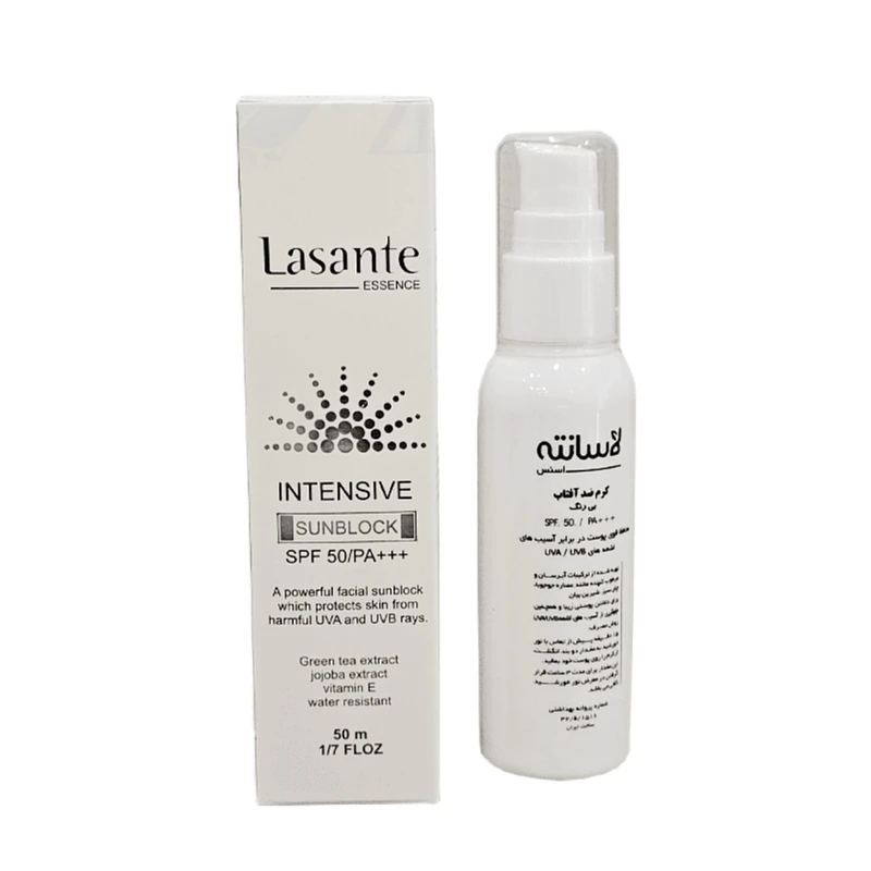 کرم ضد آفتاب بدون رنگ SPF 50 لاسانته مدل شیرین بیان مناسب انواع پوست حجم 50 میلی لیتر