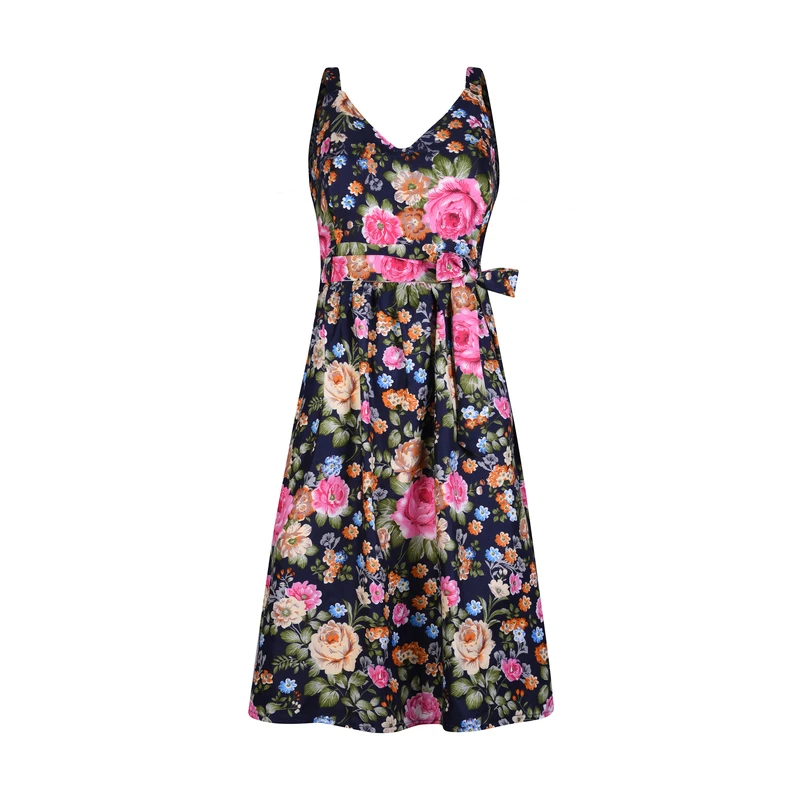 پیراهن یقه هفت زنانه افراتین مدل گلستان کد 9604 رنگ سرمه‌ای