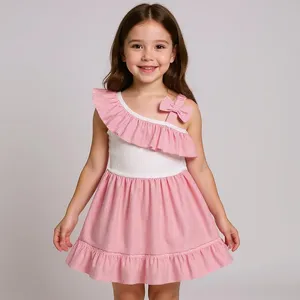 پیراهن بدون آستین یقه رومی دخترانه مدل 35771 رنگ صورتی