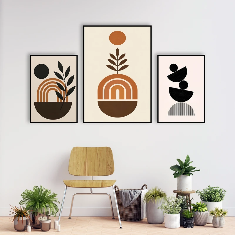 تابلو بکلیت مدل قاب شاسی طرح دکوراتیو مینیمال و هنری کد B-MR-1125  فریم مشکی مجموعه 3 عددی