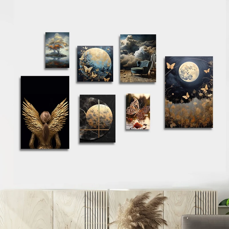 تابلو شاسی بکلیت طرح ماه و بال طلایی مدل SH-1217 مجموعه 7 عددی