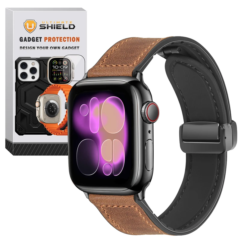 بند آلتیمیت شیلد مدل Smooth Leather Mag مناسب برای اپل واچ 44 میلی متری سری SE