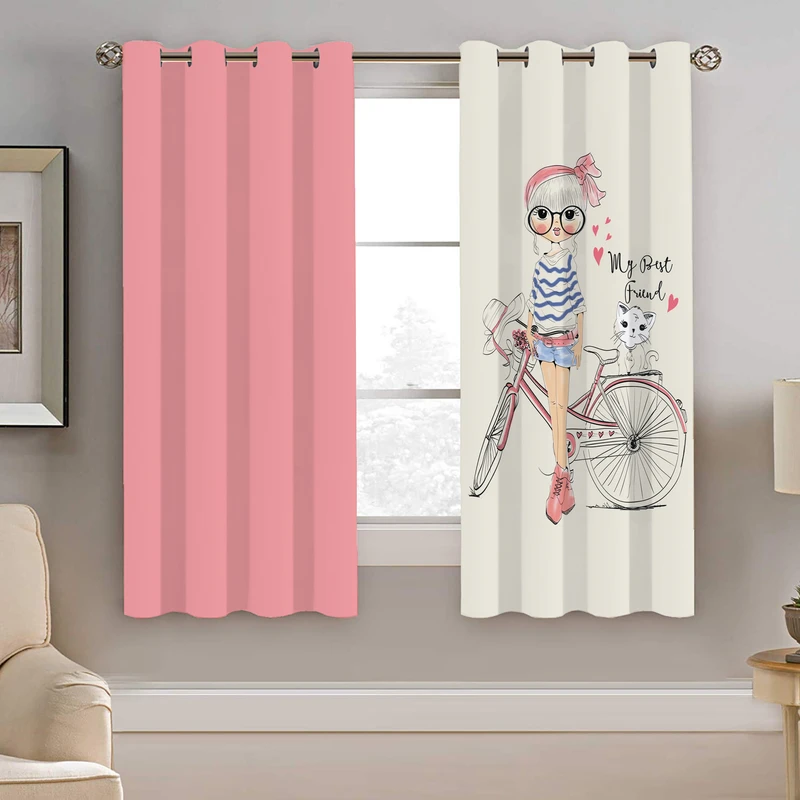 پرده نیروانا طرح دختر و پیشی کودک مدل هازان کد 8563 سایز 140×200 سانتی متر