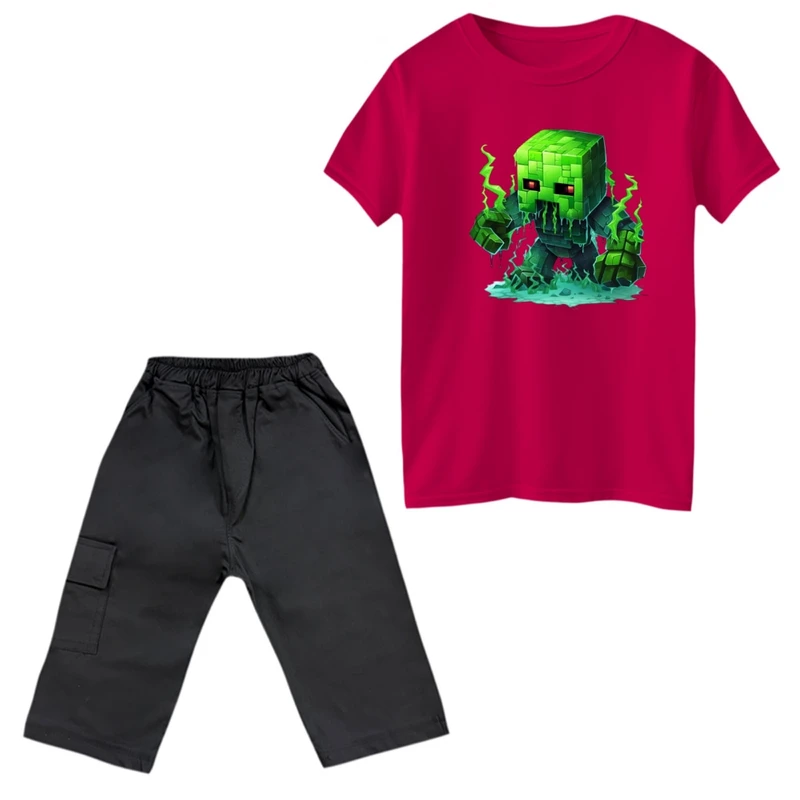 ست تی‌شرت و شلوارک پسرانه مدل ماینکرفت کد 16