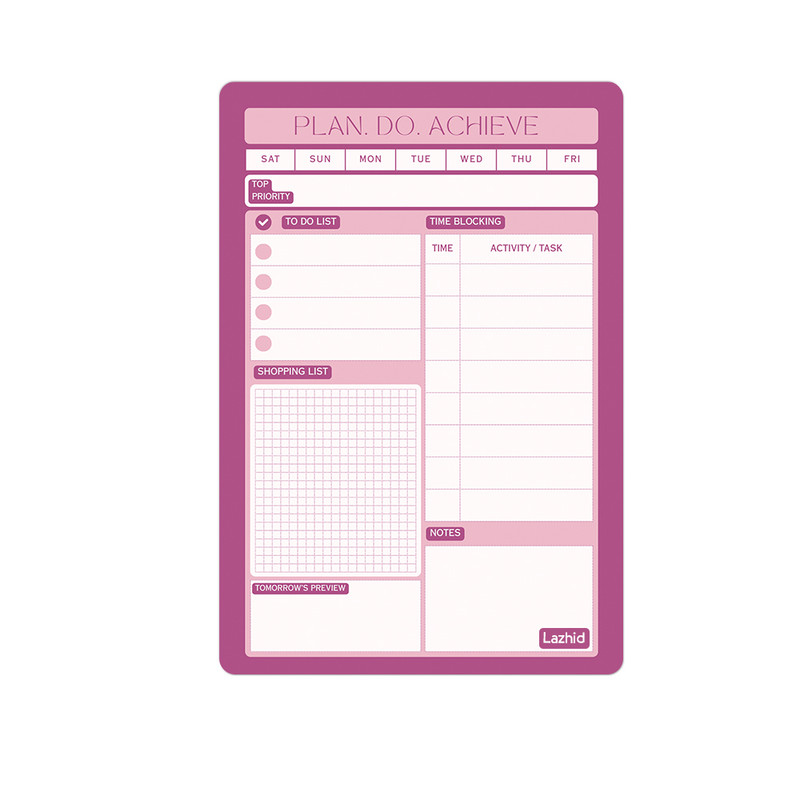 تخته وایت برد لاژید طرح پلنر روزانه سایز 20X30 سانتیمتر