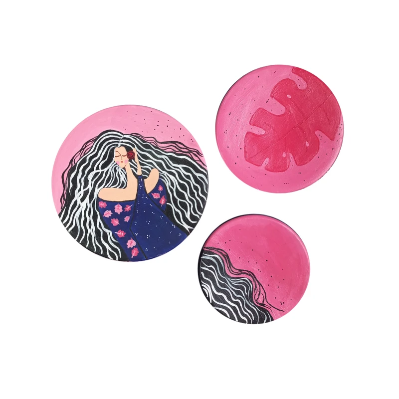 بشقاب دیوارکوب سفالی G888_m مجموعه سه عددی 