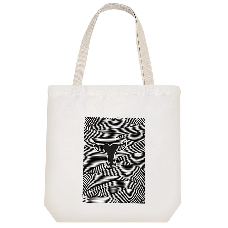 ساک خرید پارچه ای خندالو طرح نهنگ در دریا مدل توت بگ کد 6818