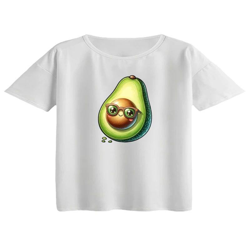 کراپ تی‌شرت آستین کوتاه زنانه مدل آووکادو عینکی