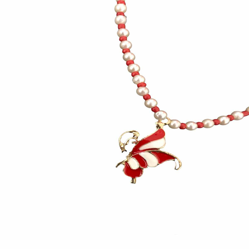 گردنبند دخترانه مدل منجوق مروارید پروانه دار کد 56365