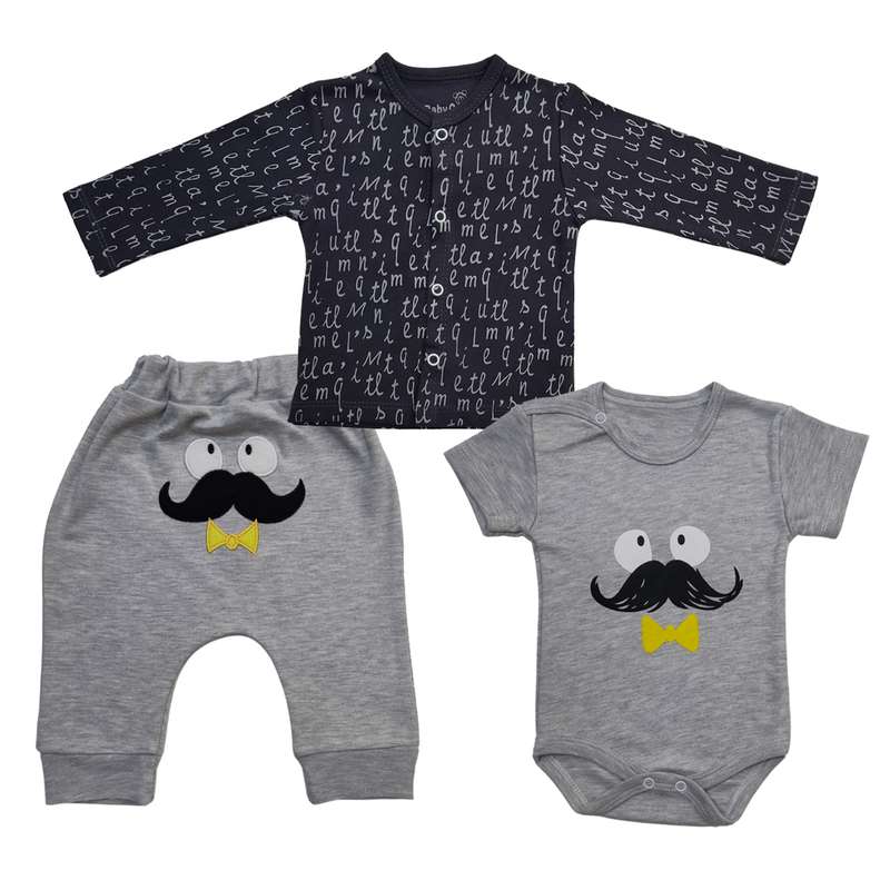 ست 3 تکه لباس نوزادی طرح سیبیل مدل 20406