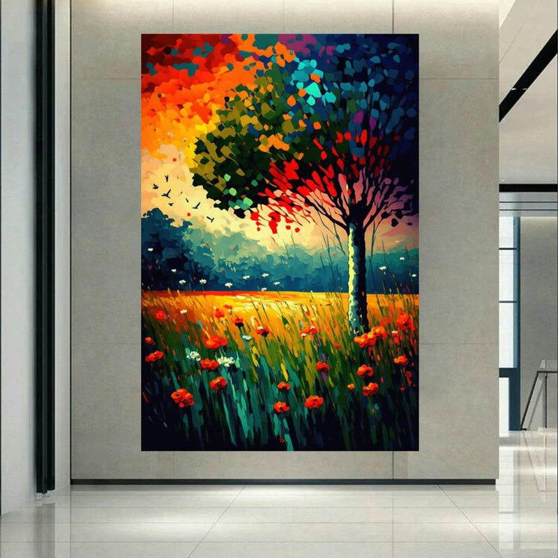  پوستر طرح مخمل دشت شقایق مدل سرخی غروب خورشید کد AR304121