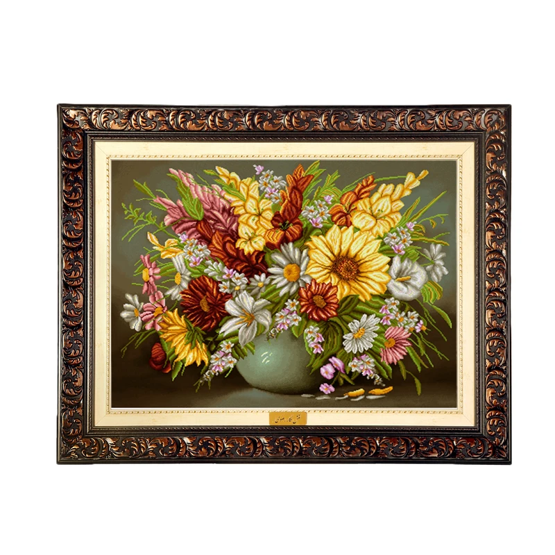 تابلو فرش ماشینی نقش نگار رضوی طرح گل کد 2249D