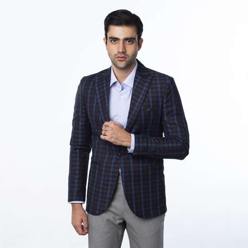 کت تک مردانه مدل چهارخانه SEY رنگ سرمه ای