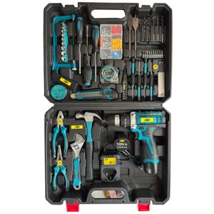 دریل پیچ گوشتی چکشی شارژی سه نظام 10 میلیمتر 128 ولت جاب مدل JB-128 VFX مجموعه 199 عددی