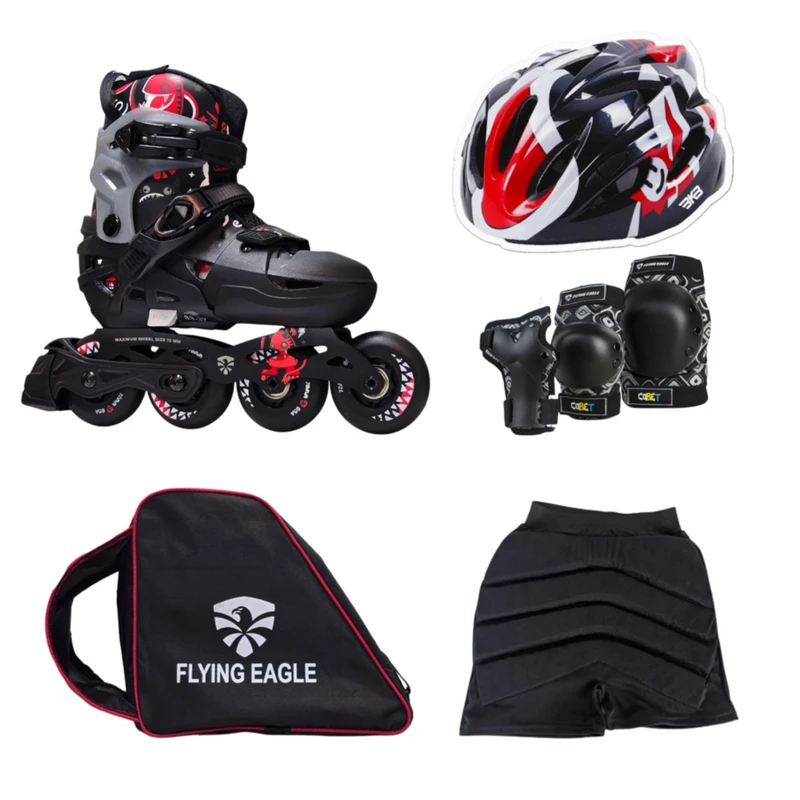 اسکیت کفشی فلاینگ ایکل مدل L6 38.42 به همراه کلاه و لوازم ایمنی و کیف و شلوارک اسکیت