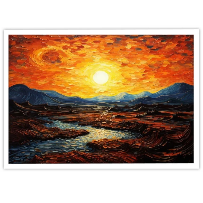 تابلو نوری بکلیت طرح نقاشی امپرسیونیسم غروب خورشید و دریا مدل لایت باکس W-MID-20214