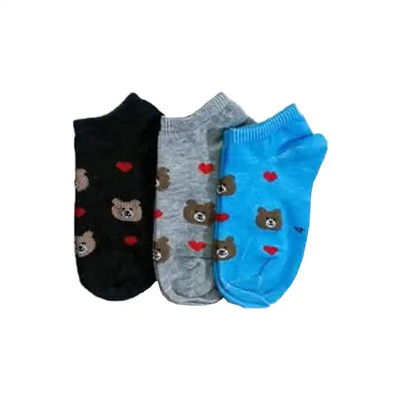 جوراب ساق کوتاه پسرانه مدل تدی قلبی مجموعه 3 عددی