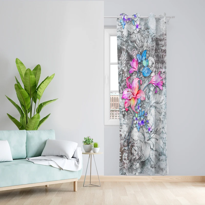 پرده طرح گل مدل مخمل پانچی کد L 1150R Z سایز 140x200 سانتی متر