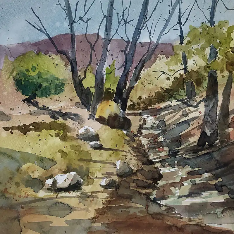 نقاشی آبرنگ طرح کوهستان کد 134