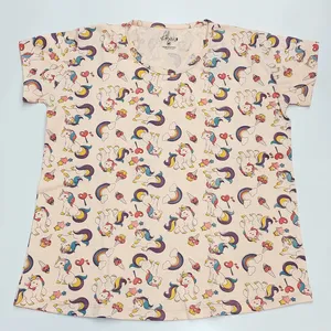 تی شرت آستین کوتاه زنانه مدل تک شاخ رنگ گلبهی