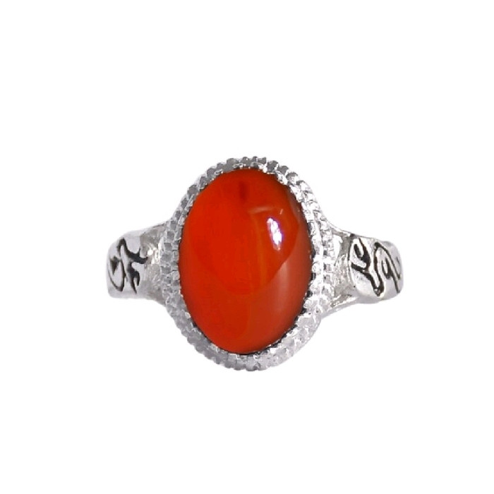 انگشتر نقره مردانه مدل سنگ عقیق طرح یاعلی کد 22