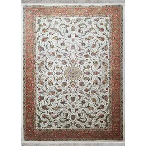 فرش ماشینی 1200 شانه زمینه کرم حاشیه قهوه ای کد 651