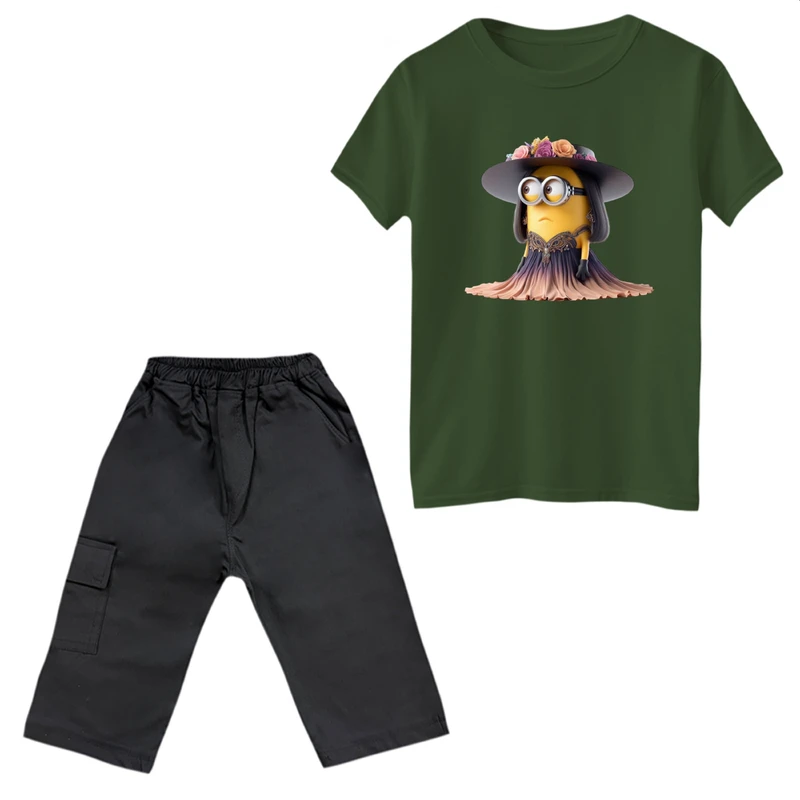 ست تی‌شرت آستین کوتاه و شلوارک دخترانه مدل مینیون کد 20