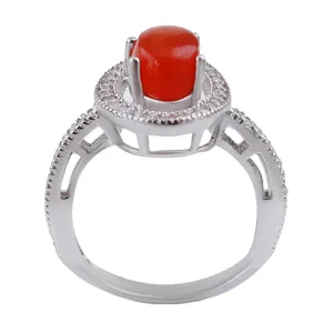 انگشتر نقره زنانه بازرگانی میلادی مدل عقیق آبکاری رادیوم قالب جواهری کد AWR_1459