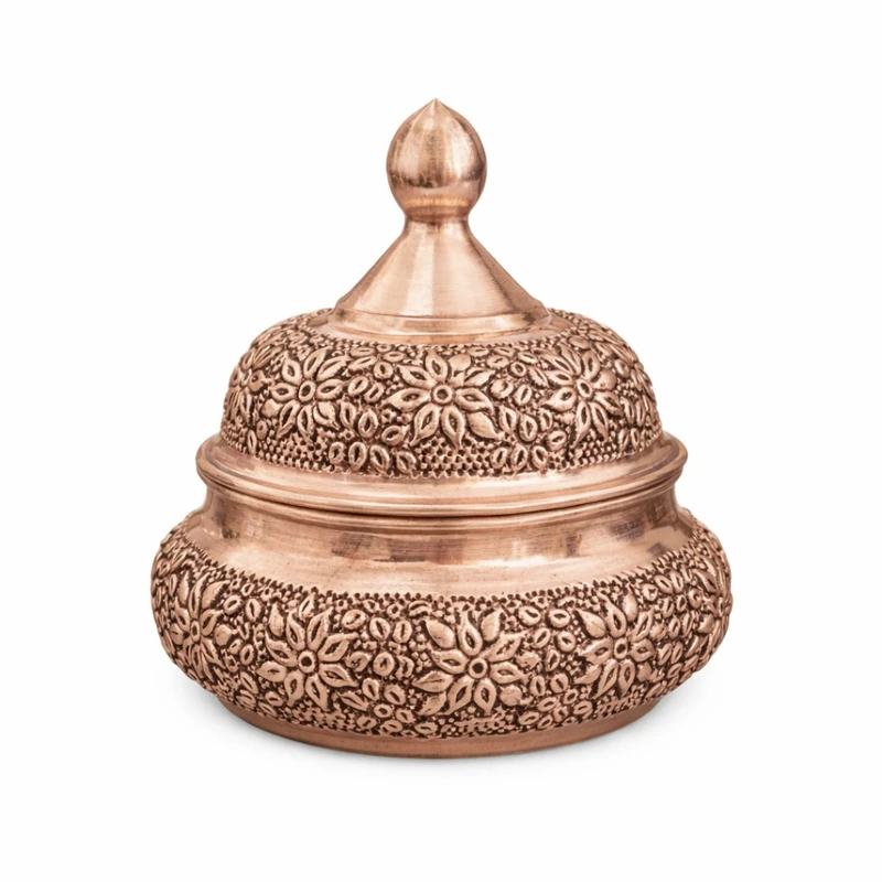 قندان قلمزنی مسی مدل گلبرگ شکمی