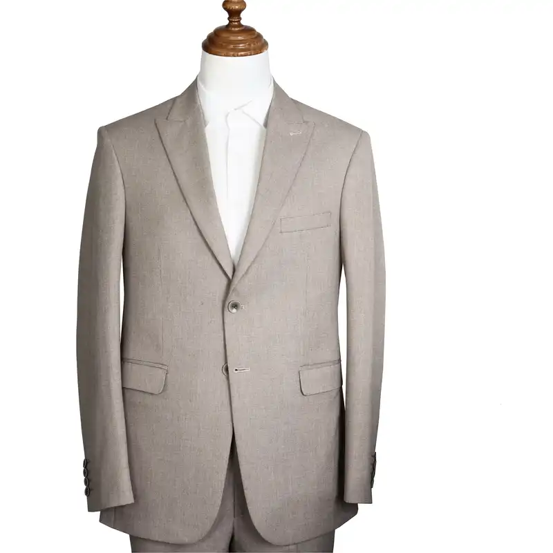 کت و شلوار مردانه مدل یقه بلیزر رگولار فیت کد 24050 طرح سوزنی کوکما رنگ کرم