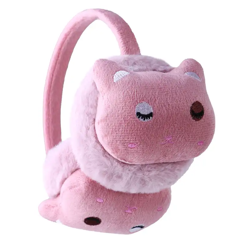 گوش گیر زمستانی بچگانه مدل داخل خز طرح خرس رنگ صورتی