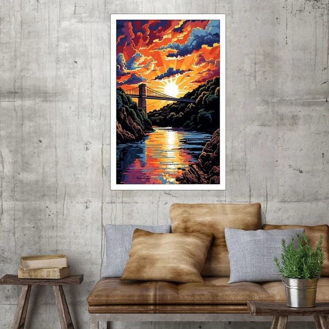 تابلو نوری بکلیت طرح نقاشی رنگ روغن آبستره پل و غروب مدل W-MID-18081