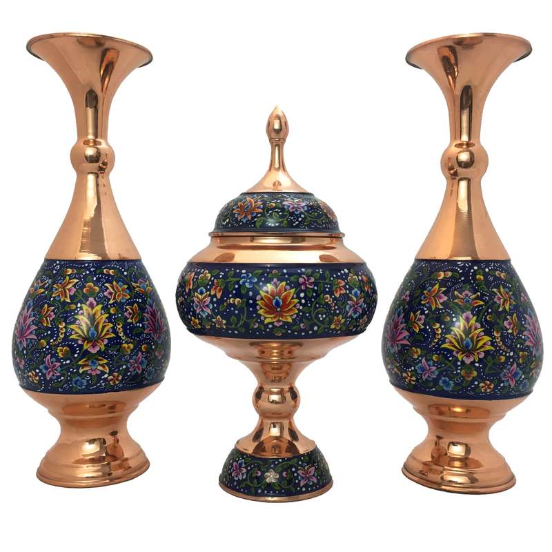 ست 3 تکه گلدان و شکلات خوری مسی مدل پرداز کد T0002