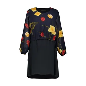 ست پیراهن و رویه زنانه مدل  گل 139 رنگ سرمه ای