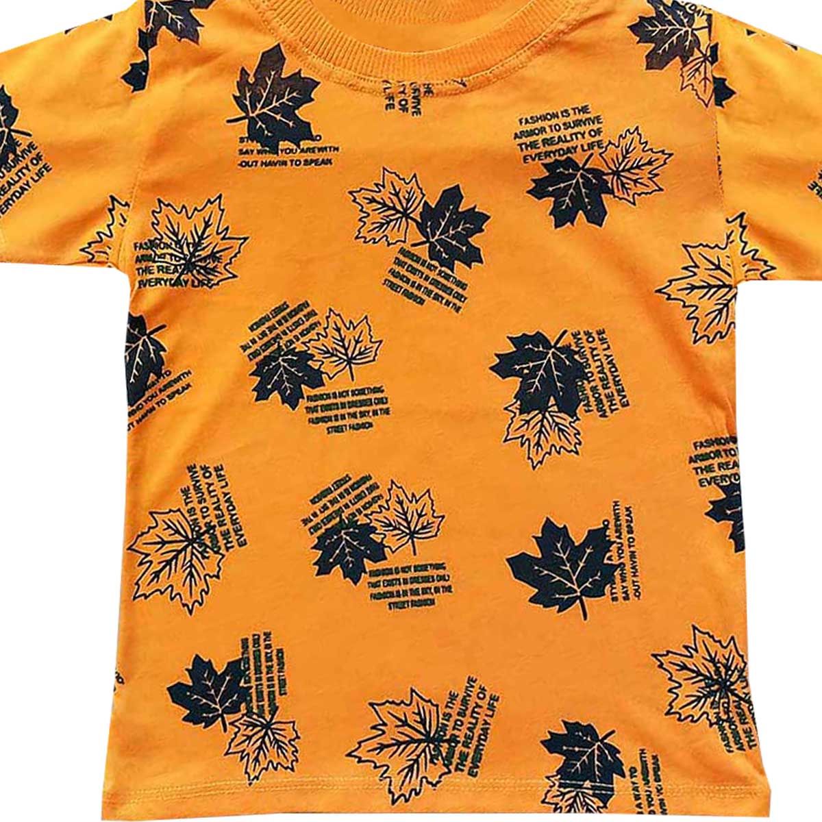 ست تی شرت و شلوارک بچگانه مدل برگ رنگ نارنجی -  - 3