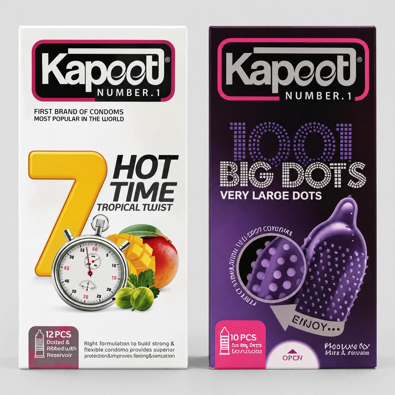 کاندوم خاردار کاپوت مدل BIGDOTS بسته 10 عددی به همراه کاندوم تاخیری کاپوت مدل 7HOT TIME بسته 12 عددی