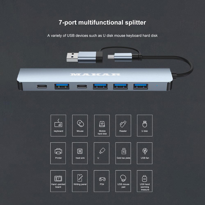 هاب 7 پورت USB 2.0 و USB 3.0 ماکار مدل 7in1 MK-HU243