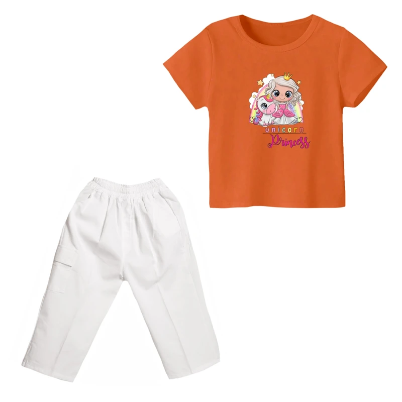 ست تی شرت و شلوارک دخترانه مدل یونیکورن کد ۴۳