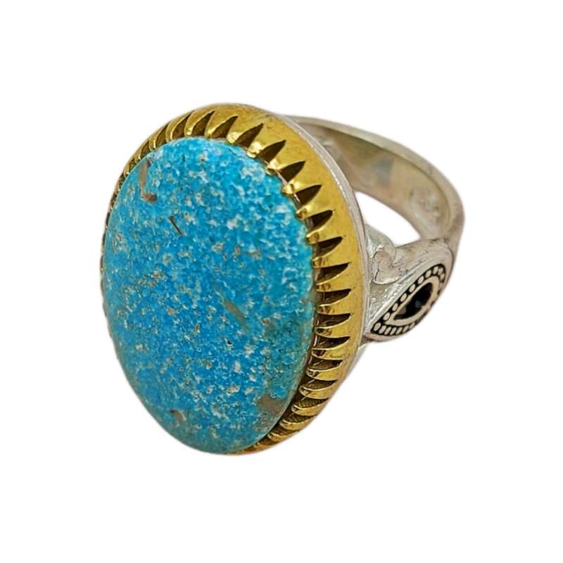 انگشتر نقره مردانه مدل فیروزه کرمان کله برنجی