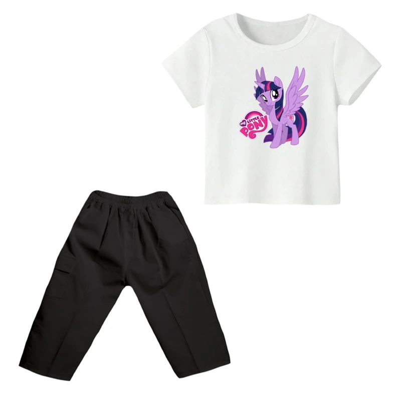 ست تی شرت و شلوارک دخترانه مدل اسب شاخدار