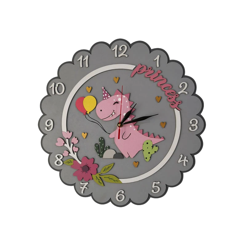 ساعت دیواری کودک طرح پرنسس دایناسور مدل MKids63-A