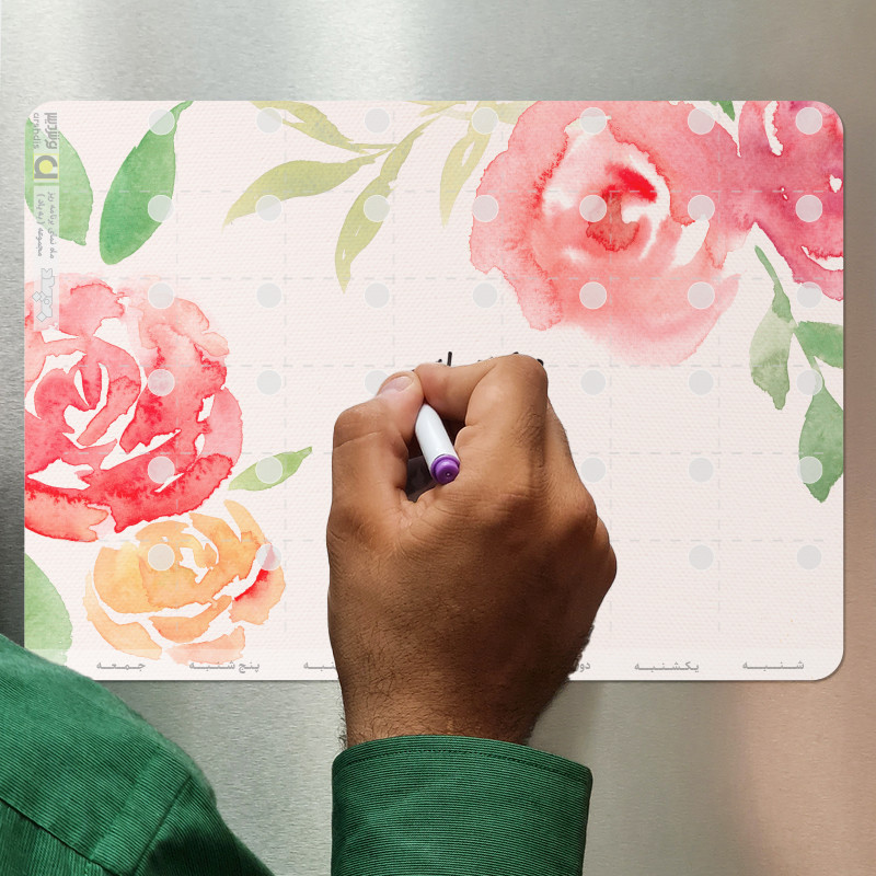 تخته وایت برد عرش دیس مدل پلنر یخچالی طرح کاشان سایز 29×20 سانتی متر به همراه ماژیک