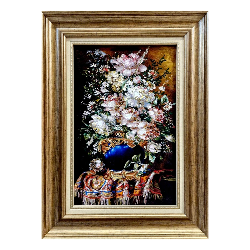 تابلو فرش دستباف طرح گل طاهی ابریشمی DF009