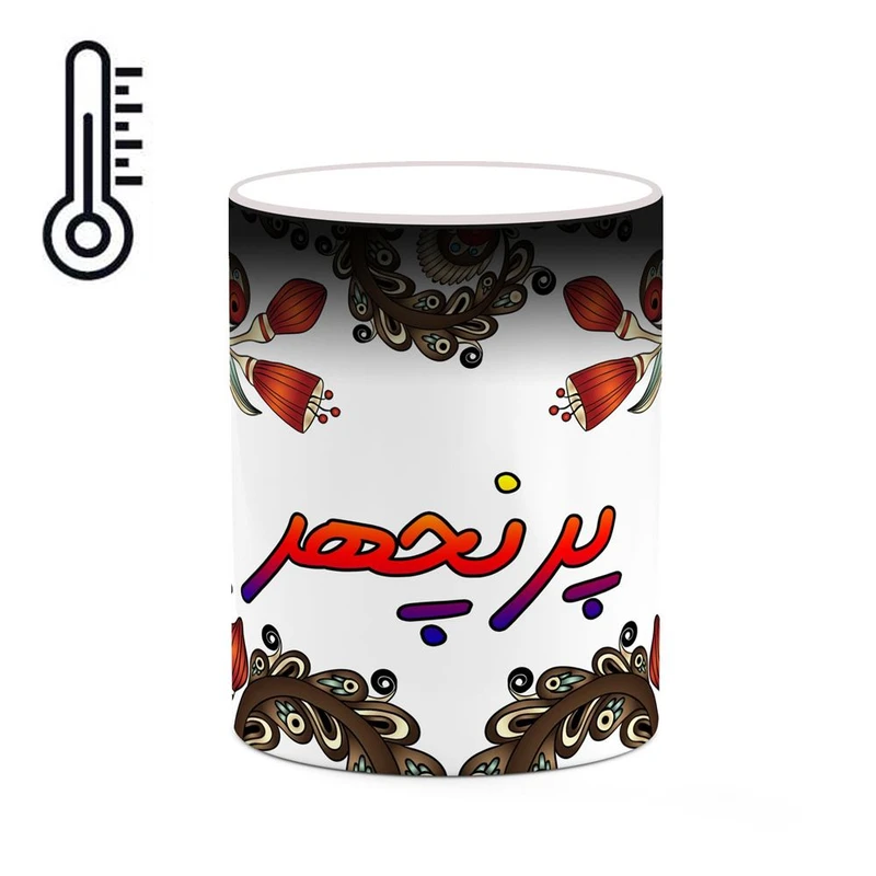 ماگ حرارتی کاکتی مدل اسم پرنچهر طرح سنتی گل و بته کد mgh44391