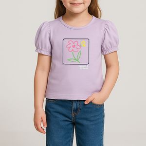 تی شرت آستین کوتاه دخترانه مون‌سا مدل Flower رنگ بنفش روشن