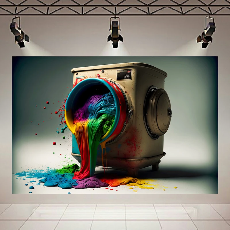  پوستر طرح مخمل ماشین لباسشویی مدل لباس های رنگارنگ کد AR304203